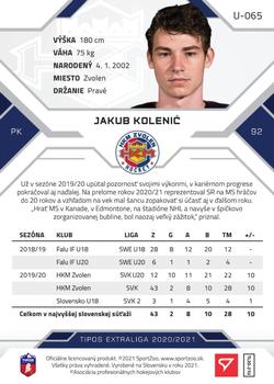 2020-21 SportZoo Tipos Extraliga 2. Seria - Gold #U-065 Jakub Kolenic Back