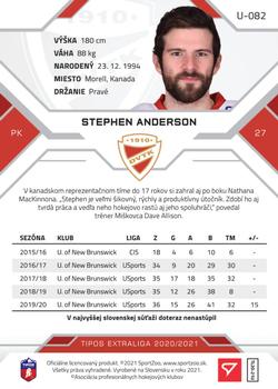 2020-21 SportZoo Tipos Extraliga 2. Seria - Gold #U-082 Stephen Anderson Back