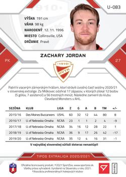 2020-21 SportZoo Tipos Extraliga 2. Seria - Gold #U-083 Zach Jordan Back