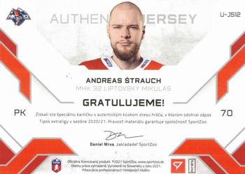 2020-21 SportZoo Tipos Extraliga 2. Seria - Authentic Jersey Gold #U-JS12 Andreas Strauch Back
