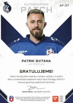 2020-21 SportZoo Tipos Extraliga 2. Seria - Autographed Patch #AP-07 Patrik Svitana Back