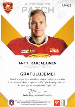 2020-21 SportZoo Tipos Extraliga 2. Seria - Autographed Patch #AP-09 Antti Karjalainen Back