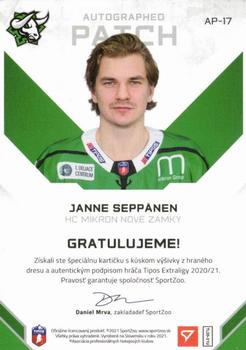 2020-21 SportZoo Tipos Extraliga 2. Seria - Autographed Patch #AP-17 Janne Seppanen Back