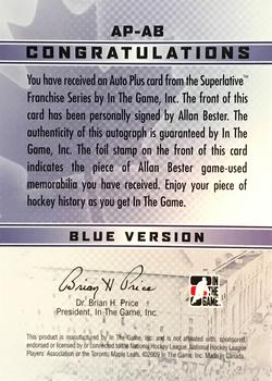 2015-16 In The Game Final Vault - 2008-09 In The Game Superlative Franchise - Auto Plus Number (Red Vault Stamp) #AP-AB Allan Bester Back