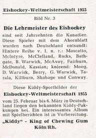 1955 Kiddy Gum Eishockey-Weltmeisterschaft #3 The Masters of Ice Hockey Back