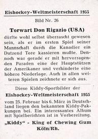 1955 Kiddy Gum Eishockey-Weltmeisterschaft #26 Don Rigazio Back