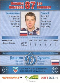 2010-11 Russian KHL - Gold #DYN-6 Leo Komarov Back