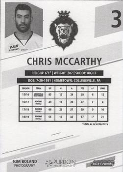 2018-19 Rieck's Printing Reading Royals (ECHL) #1 Chris McCarthy Back