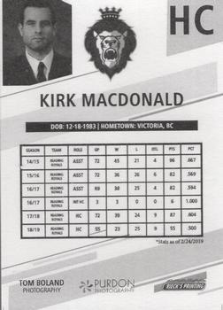 2018-19 Rieck's Printing Reading Royals (ECHL) #23 Kirk MacDonald Back