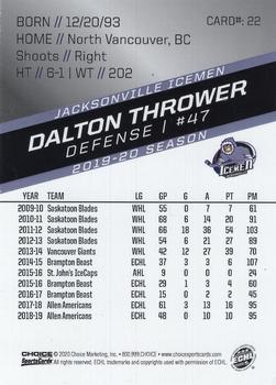 2019-20 Choice Jacksonville Icemen (SPHL) #22 Dalton Thrower Back