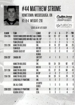 2019-20 Rieck's Printing Reading Royals (ECHL) #19 Matthew Strome Back