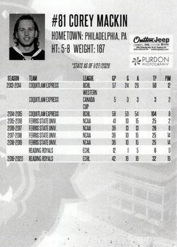 2019-20 Rieck's Printing Reading Royals (ECHL) #23 Corey Mackin Back