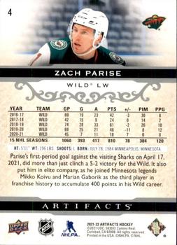 2021-22 Upper Deck Artifacts #4 Zach Parise Back