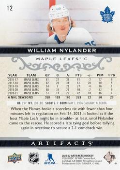 2021-22 Upper Deck Artifacts #12 William Nylander Back