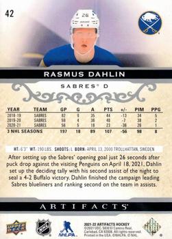 2021-22 Upper Deck Artifacts #42 Rasmus Dahlin Back
