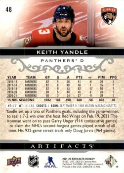 2021-22 Upper Deck Artifacts #48 Keith Yandle Back
