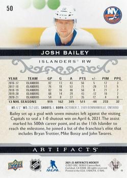 2021-22 Upper Deck Artifacts #50 Josh Bailey Back