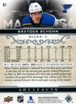 2021-22 Upper Deck Artifacts #81 Brayden Schenn Back