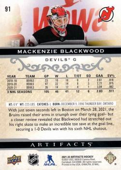 2021-22 Upper Deck Artifacts #91 Mackenzie Blackwood Back