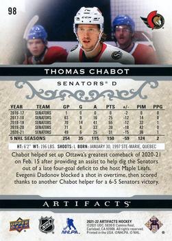 2021-22 Upper Deck Artifacts #98 Thomas Chabot Back