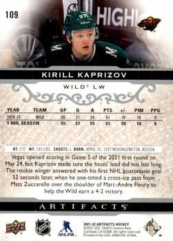 2021-22 Upper Deck Artifacts #109 Kirill Kaprizov Back