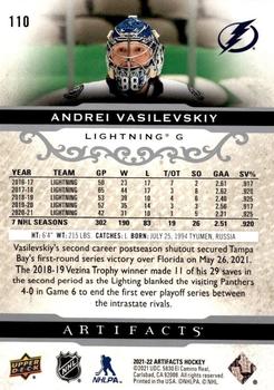 2021-22 Upper Deck Artifacts #110 Andrei Vasilevskiy Back