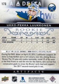 2021-22 Upper Deck Artifacts #173 Ukko-Pekka Luukkonen Back