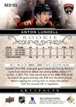 2021-22 Upper Deck Artifacts #RED193 Anton Lundell Back