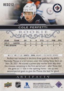 2021-22 Upper Deck Artifacts #RED212 Cole Perfetti Back