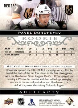 2021-22 Upper Deck Artifacts #RED230 Pavel Dorofeyev Back