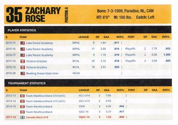 2018-19 Victoria Grizzlies (BCHL) #NNO Zachary Rose Back
