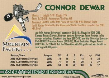 2018-19 Grandstand Everett Silvertips (WHL) #NNO Connor Dewar Back