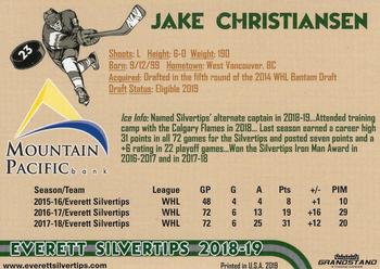 2018-19 Grandstand Everett Silvertips (WHL) #NNO Jake Christiansen Back