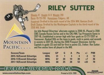 2018-19 Grandstand Everett Silvertips (WHL) #NNO Riley Sutter Back