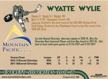 2018-19 Grandstand Everett Silvertips (WHL) #NNO Wyatte Wylie Back