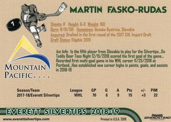 2018-19 Grandstand Everett Silvertips (WHL) #NNO Martin Fasko-Rudas Back
