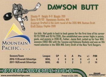 2018-19 Grandstand Everett Silvertips (WHL) #NNO Dawson Butt Back