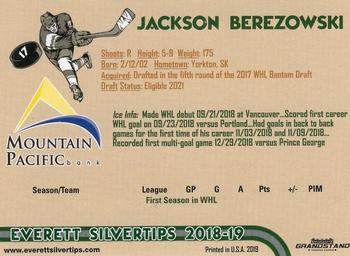 2018-19 Grandstand Everett Silvertips (WHL) #NNO Jackson Berezowski Back