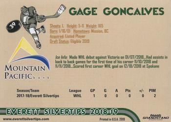 2018-19 Grandstand Everett Silvertips (WHL) #NNO Gage Goncalves Back