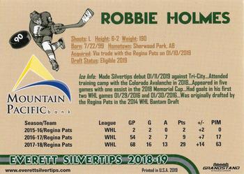 2018-19 Grandstand Everett Silvertips (WHL) #NNO Robbie Holmes Back