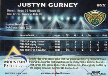 2019-20 Grandstand Everett Silvertips (WHL) #9 Justyn Gurney Back