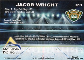 2019-20 Grandstand Everett Silvertips (WHL) #14 Jacob Wright Back