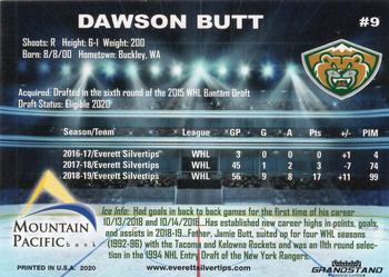 2019-20 Grandstand Everett Silvertips (WHL) #15 Dawson Butt Back