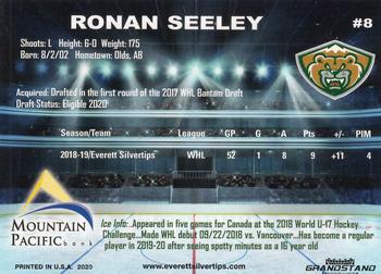2019-20 Grandstand Everett Silvertips (WHL) #16 Ronan Seeley Back