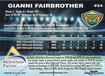 2019-20 Grandstand Everett Silvertips (WHL) #21 Gianni Fairbrother Back