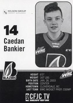 2019-20 Kamloops Blazers (WHL) #NNO Caedan Bankier Back