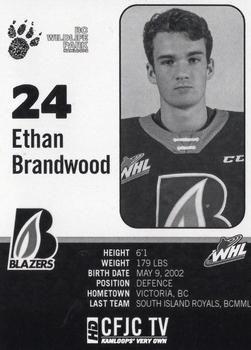 2019-20 Kamloops Blazers (WHL) #NNO Ethan Brandwood Back