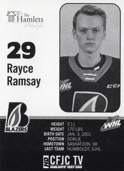2019-20 Kamloops Blazers (WHL) #NNO Rayce Ramsay Back