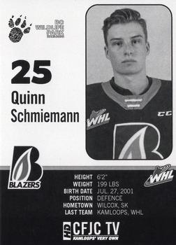 2019-20 Kamloops Blazers (WHL) #NNO Quinn Schmiemann Back