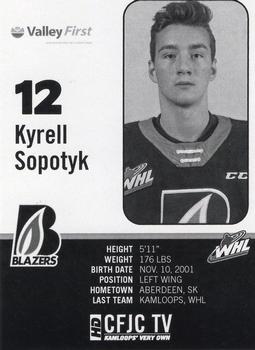 2019-20 Kamloops Blazers (WHL) #NNO Kyrell Sopotyk Back